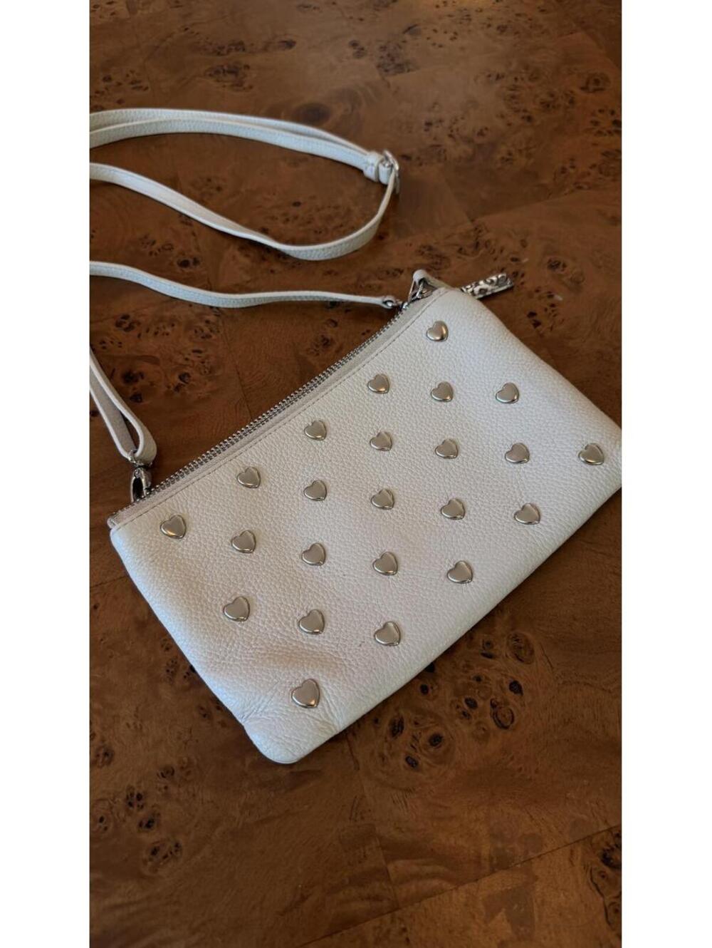Brighton White Crossbody Bag with Silver Heart Studs